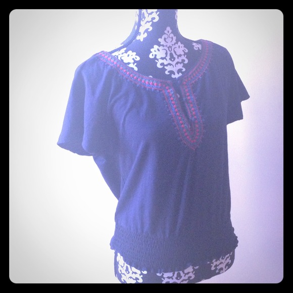 Shirt Sleeve Navy Boho Blouse