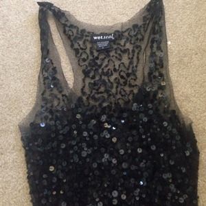 Black sheer sequin tank top