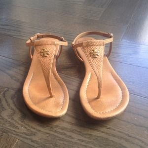 Tory Burch sandals sz 7.5, tan and gold accents
