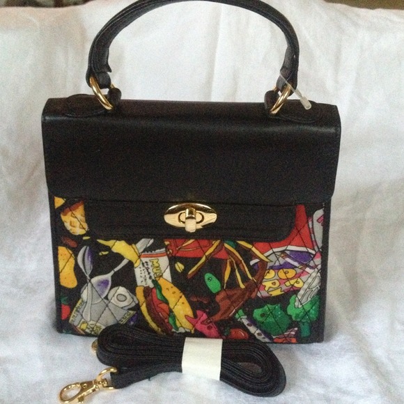 Nicole Miller Black & quilted multi color purse