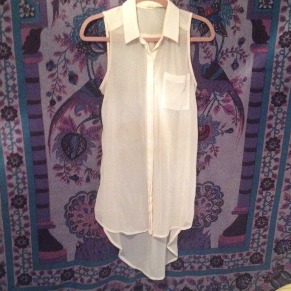 Cream Button-Up Chiffon Blouse