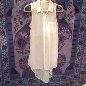 Cream Button-Up Chiffon Blouse