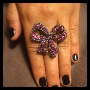 adjustable pink gem bow ring