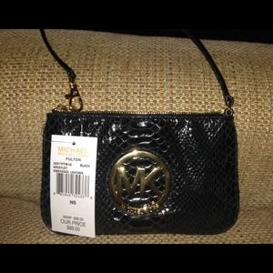 Black Embossed Leather Michael Kors Wristlet