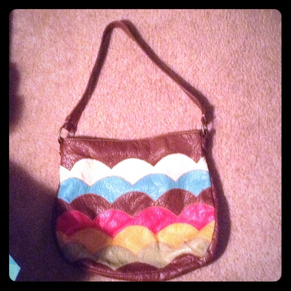 Large leather multi colored hippie ins. Handbag
