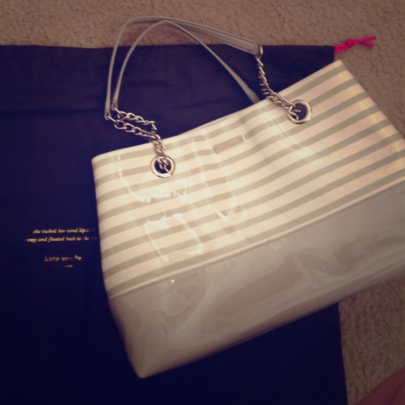 Kate spade taupe and white striped handle bag
