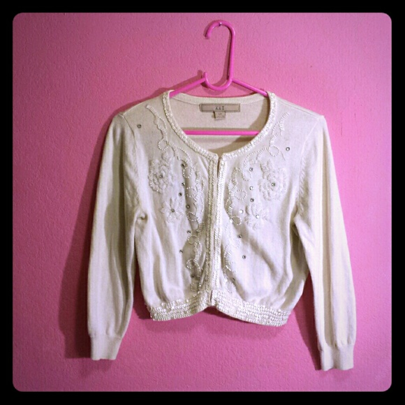 Ivory Beaded & Sequin Petite Cardigan Sweater Sm