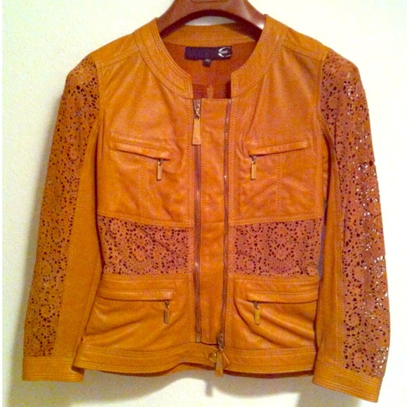 Just Cavalli Leather Jacket w/ Lace Detail