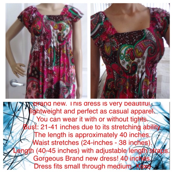 stretch pink flower print casual dress - Picture 4 of 4