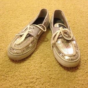 Sparkly Silver Sperry's