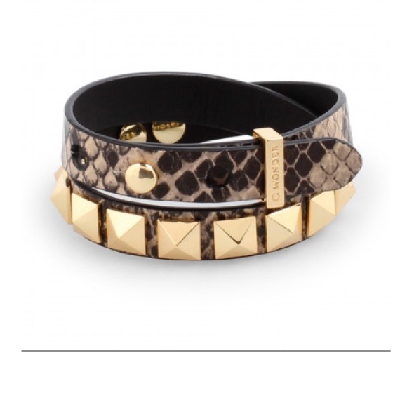 Double wrap studded leather snake bracelet