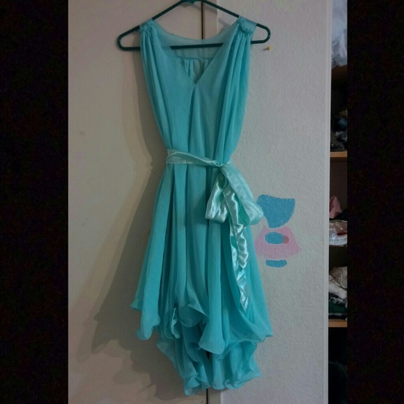Light Blue Chiffon Flowy High-Low Dress