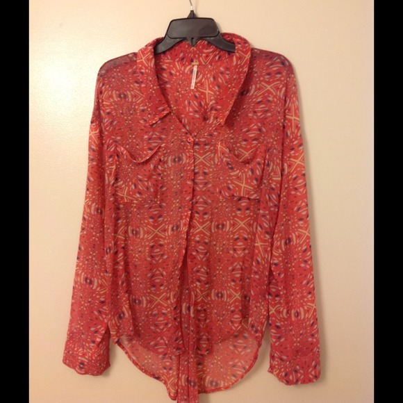 ⚠️SOLD ⚠️ Free People Sheer blouse in multi-red