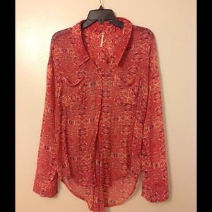⚠️SOLD ⚠️ Free People Sheer blouse in multi-red