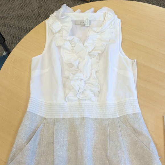 Ann Taylor Loft white ruffle and linen dress