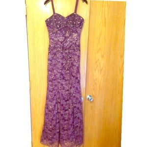 Purple with gold lace detail gown dress