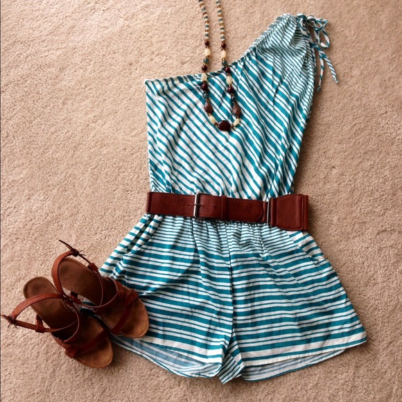 Tops - Striped, asymmetrical neck romper