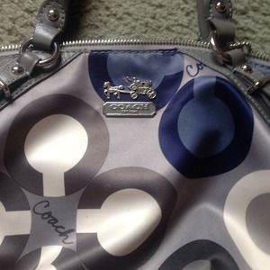 Grey, silver, white, & blue Coach purse