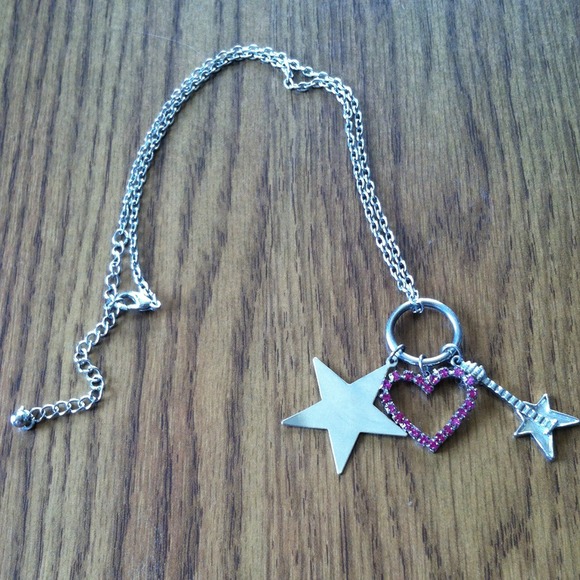 Pink heart and guitar necklace