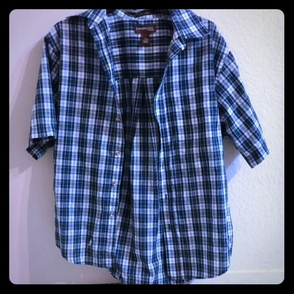 Cute Dark Blue Plaid Boyfriend Button-Up
