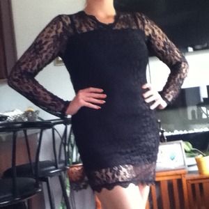 Black lace long sleeve dress mini