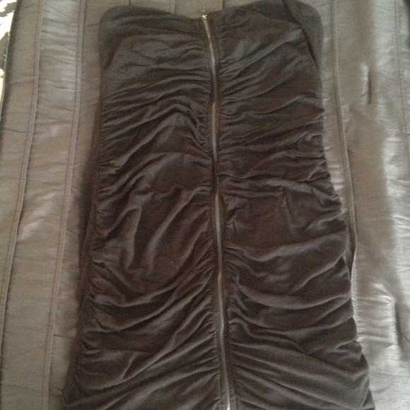 Black strapless dress with zip up front
