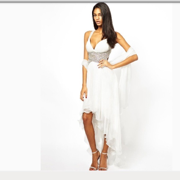 Forever Unique Carmel Embellished Dip Hem Dress