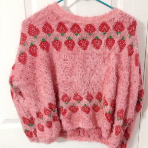 Cute fuzzy strawberry sweater!!