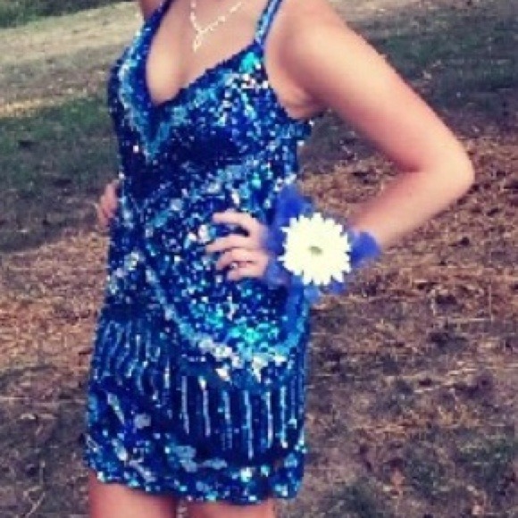 Blue sequin homecoming dress