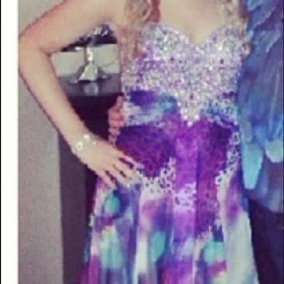 Multicolored strapless prom dress