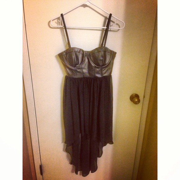 Black hi low dress with leather corset.