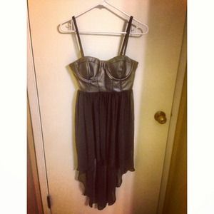 Black hi low dress with leather corset.