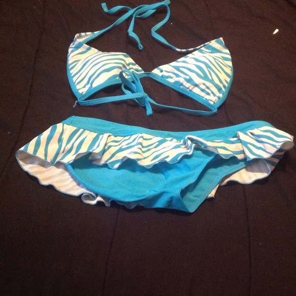A blue zebra print bikini