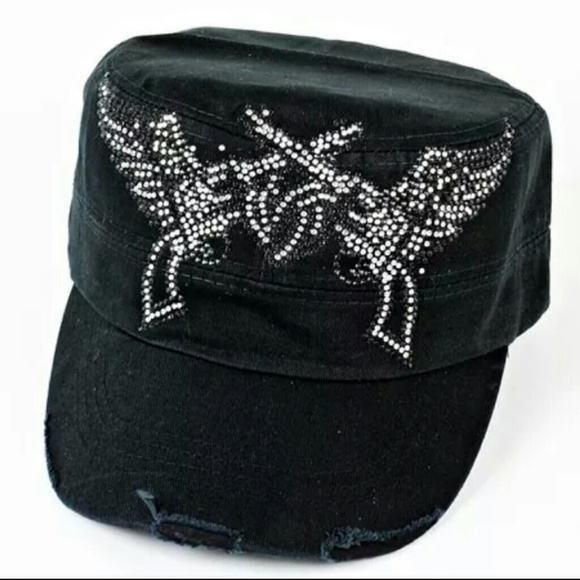 Rhinestone pistols black cadet hat