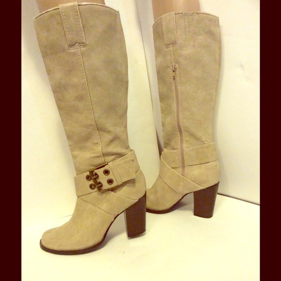 Lower East Side Boots - Tall Tan Buckle Boots! 2 1/2 in Heel Size 7 1/2