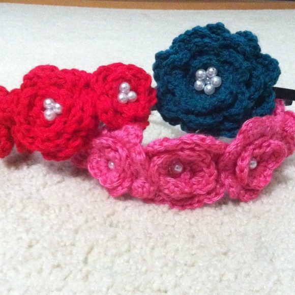 Large teal crochet flower headband