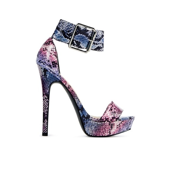 Purple Faux Snakeskin Heels