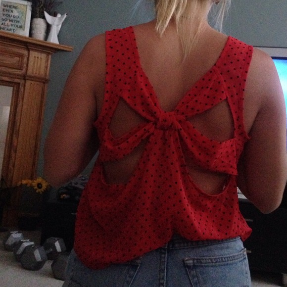 Red with black polka dots crop top
