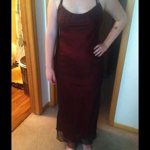 Vintage slim red with black overlay gown