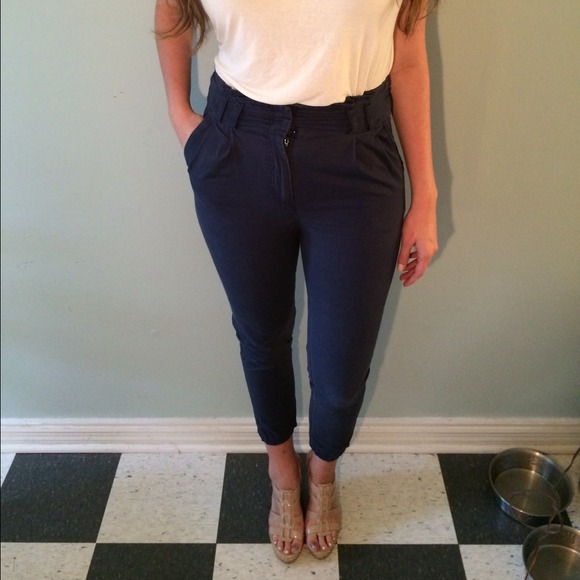 Navy high waisted trousers