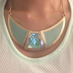 Mint and Gold Statement Jewel Necklace