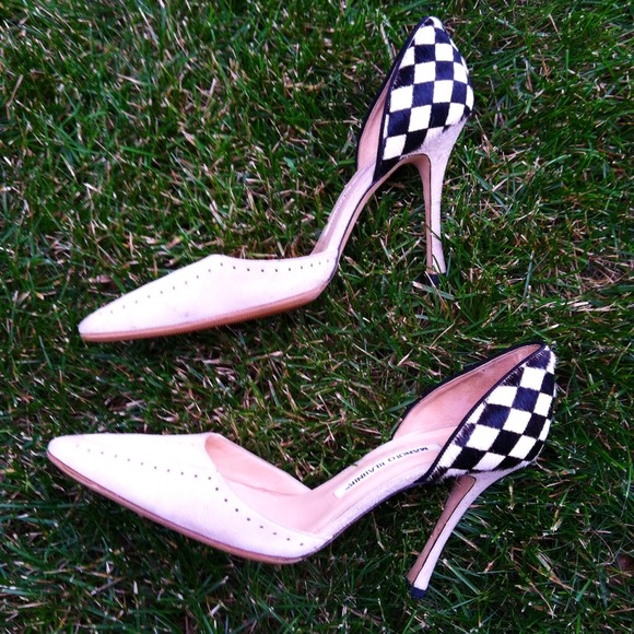 HP 9/3 MANOLO BLAHNIK PONY HAIR CHECKERBOARD PUMPS - Picture 4 of 4