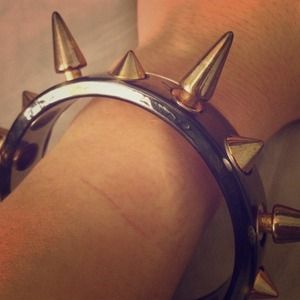 Smokey Gray and Gold-Tone Spike Bangle Bracelet
