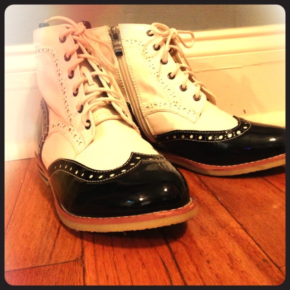 Black & White Patent Faux Leather Boots