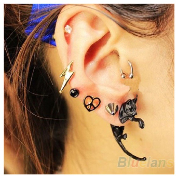 Never worn Funky little black cat earrings