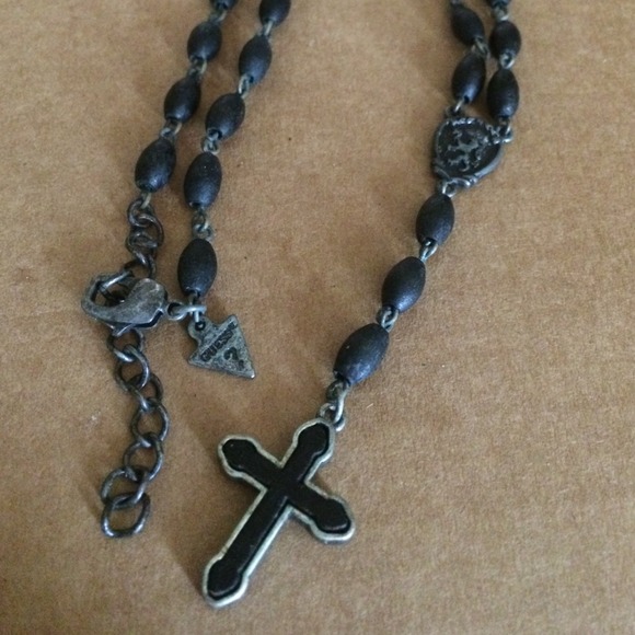 Guess Black Rosary Style Necklace