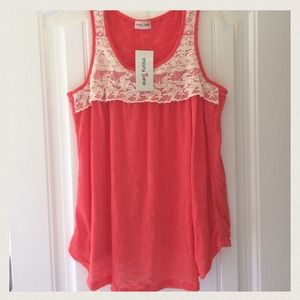 RESERVED Beautiful coral lace neck tank