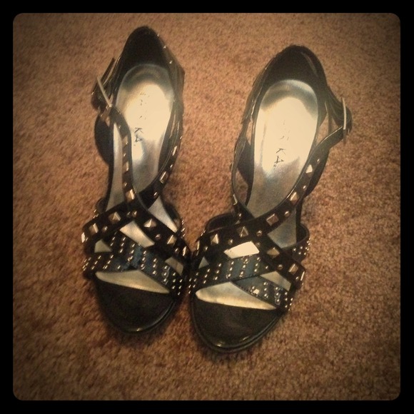 Studded patent leather heels