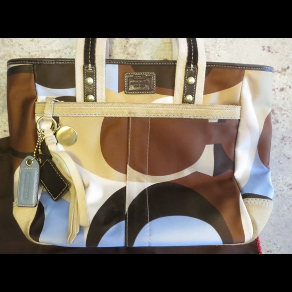 Coach Blue and brown patterned tote