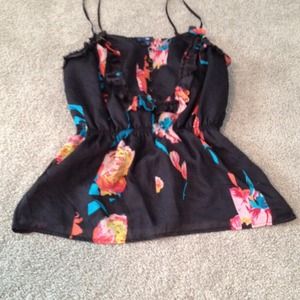 Black bright floral tank top